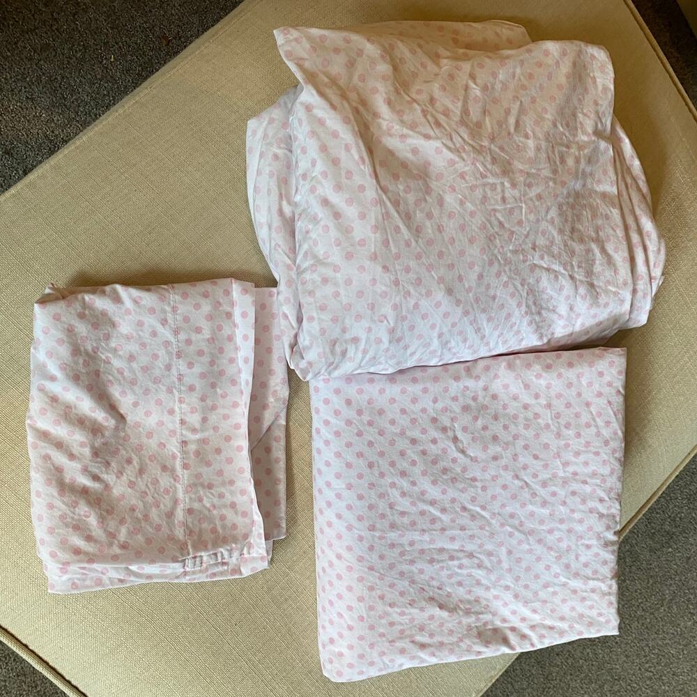 Pottery Barn Kids Organic Cotton Pink Polka Dot 3-Piece Full Sheet Set